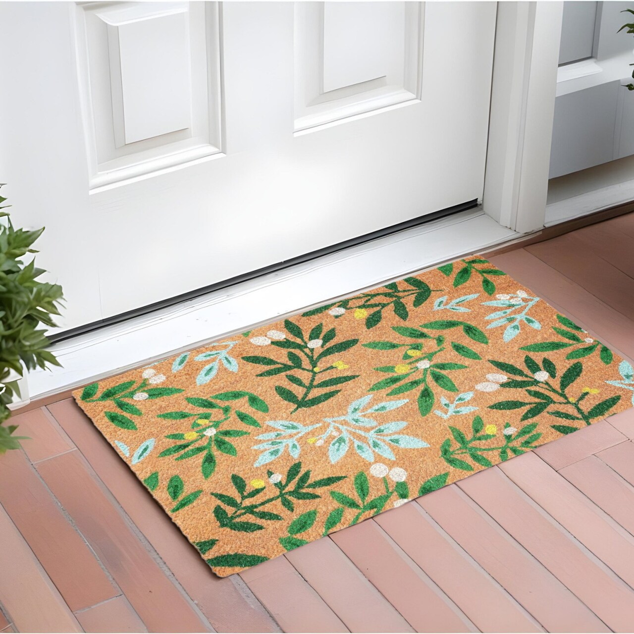 Edge Collections - 17" X 29" - Brown - Eco-Friendly Botanical Leaves Outdoor Door Mat - 1 Piece